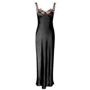 NWT Selfie Leslie Black Floral Embroidered Slip Maxi Dress Gown